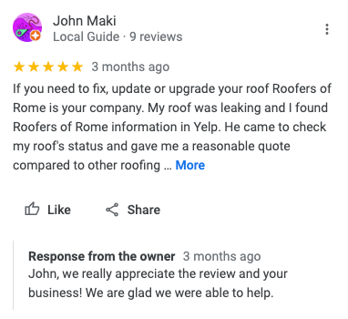 roofers of rome google review