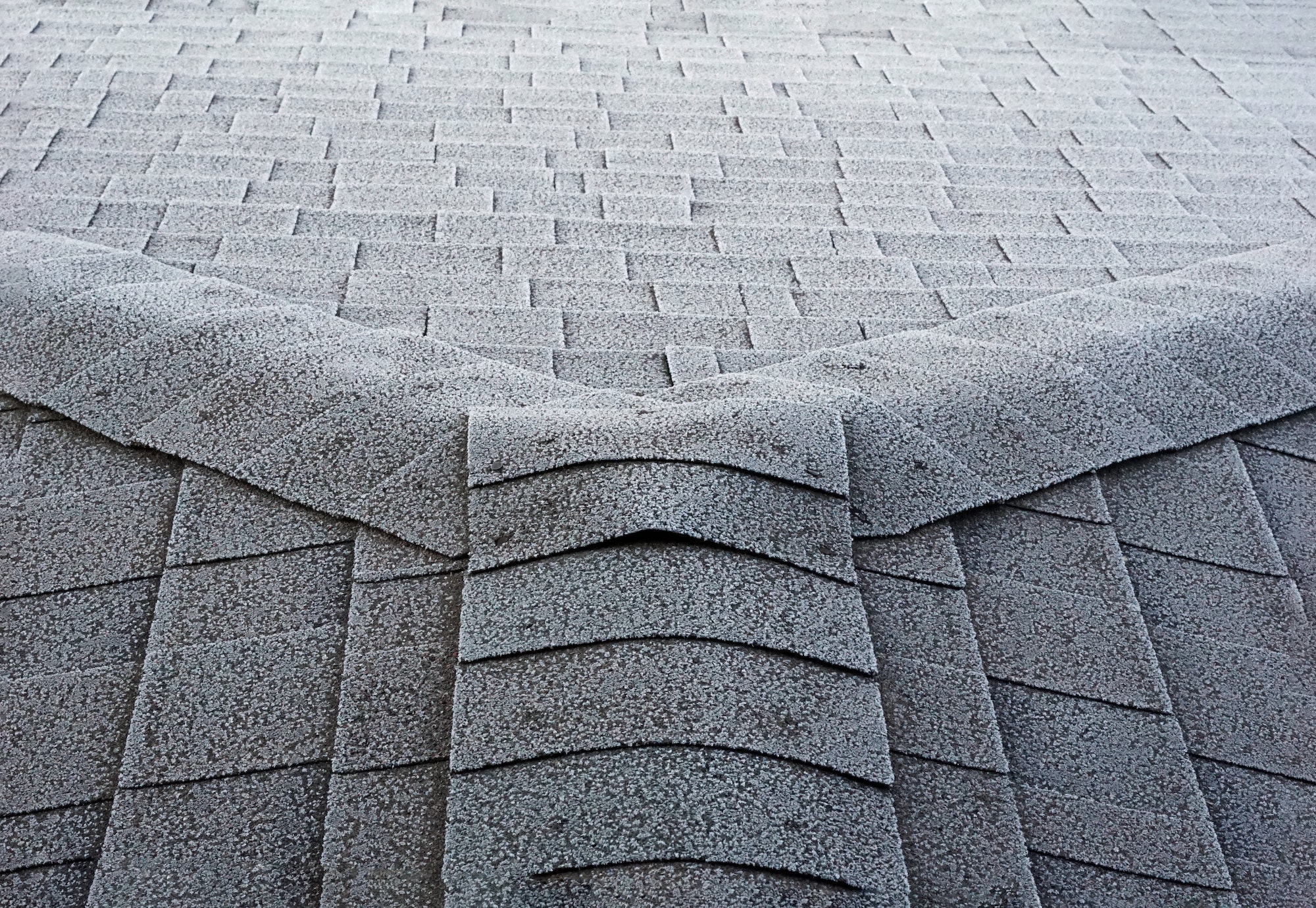Frost on roof shingles.